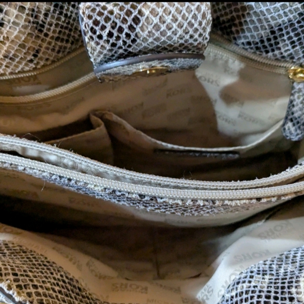 Michael Kors "Hamilton" Gray Python Satchel With … - image 7